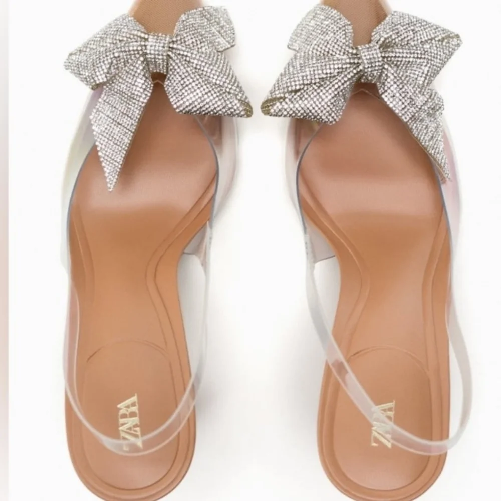 NWT. Zara  Rhinestones Embellished  Slingback High-Heel Shoes. Size 8 - Picture 7 of 8